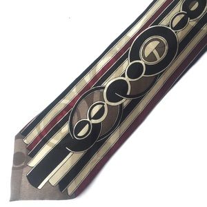 Vintage Screenplay by Martin Wong Silk Tie Geometric Black Taupe Burgundy Ivory